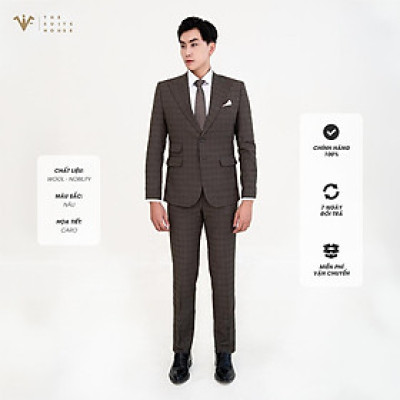 [CLASSY 2] Nguyên bộ suits 2 mảnh NÂU ĐẬM KẺ Ô, 2 KHUY 3 TÚI, chất vải Wool - Nobility cao cấp