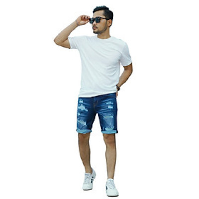 Quần Short Jeans Nam Rách Cao Cấp HUNTER X-RAYS Form Slim Thun Màu Xanh Đậm S78 
