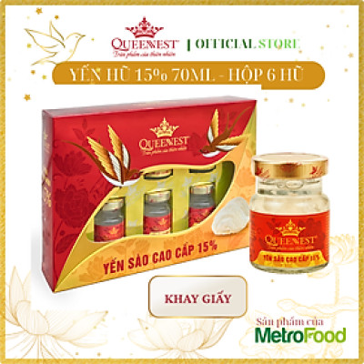 Yến hũ chưng sẵn Queennest 15%, hũ thủy tinh 70ml, hộp 6 hũ - Hộp Quà Biếu Tặng - Hàng Chính Hãng