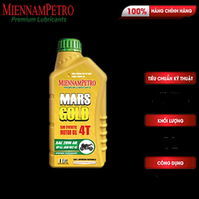 Dầu Nhớt MiennamPetro Mars Gold Motor Oil 4T 20W-50 API SJ JASO MA2 1L Bảo Vệ Động Cơ Xe Máy 4 Thì Cao Cấp