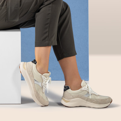 Giày thể thao sức khoẻ nữ Aetrex Emily Chalk - Sneaker da đế mềm, chống đau chân