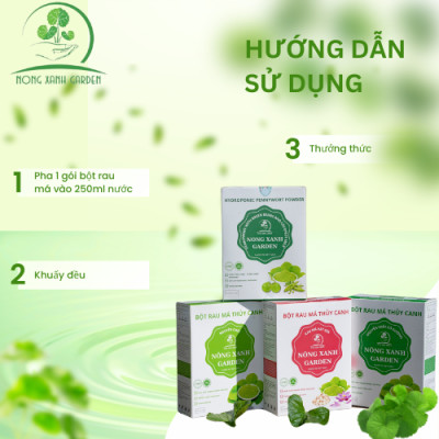 Nông Xanh Garden Bột Rau Má Thủy Canh Nguyên Chất Hộp 15 gói (3gr/1 gói) hòa tan uống liền, không đường, thanh nhiệt
