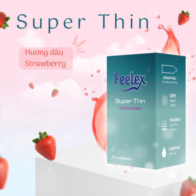 Bao cao su Feelex Superthin siêu mỏng, nhiều gel bôi trơn, hương thơm - Hộp 30bcs