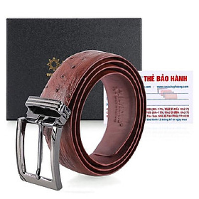 HC4451 - Dây nịt nam da đà điểu Huy Hoàng 3,5P da hột đầu kim màu nâu đỏ