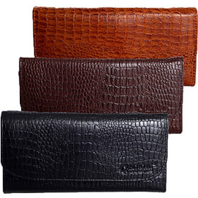 Bóp nữ vân cá sấu Huy Hoàng bấm nút màu da, đen, nâu HT3108-09-10 