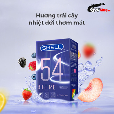 Bao cao su Shell Bigtime - Size 54mm, siêu mỏng, kéo dài thời gian - Hộp 10 cái