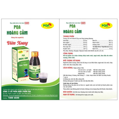 Hoàng Cầm PQA Hỗ Trợ Các Triệu Chứng Chảy Nước Mũi, Đau Đầu Do Viêm Xoang Hộp 125ml