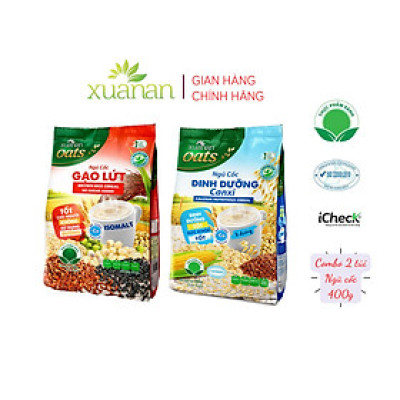 Combo 2 túi: Ngũ Cốc Dinh Dưỡng Canxi ít đường 400G + Ngũ Cốc Gạo Lứt No Sugar[đường ăn kiêng]400G(Tặng Kèm 1 Túi Yến Mạch 150G)