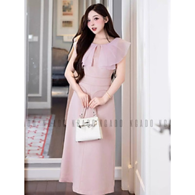 Đầm hồng phối voan NGADO , đầm dự tiệc , đầm công sở