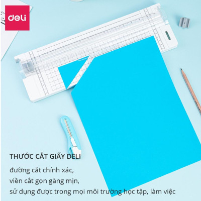 Bàn cắt giấy khổ A4 mini Deli tiện lợi - cắt được giấy 300gsm - có thể điều chỉnh kích thước - an toàn khi sử dụng - 14251