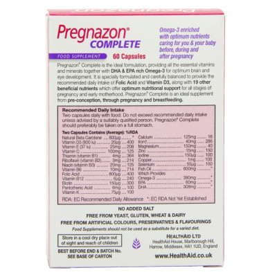 Thực phẩm bảo vệ sức khỏe đến từ Anh Quốc - Viên cung cấp vitamin, khoáng chất cần thiết cho mẹ và thai nhi, đảm bảo thai kỳ khỏe mạnh, giảm nguy cơ gây dị tật bẩm sinh ở thai nhi HEALTH AID PREGNAZON COMPLETE (Hộp 60 viên)