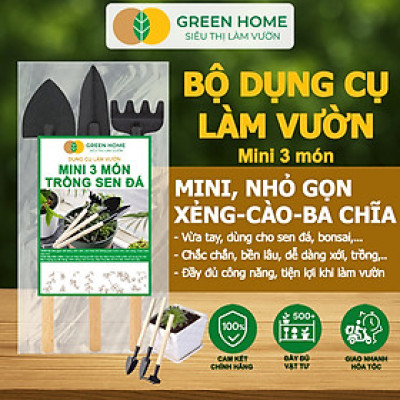 Dụng Cụ Làm Vườn Greenhome, 3 Món Gồm Xẻng Xúc Đất, Cào , Mini, Cán Gỗ, Tiện Lợi, Dễ Sử Dụng, Trồng Sen Đá, Tiểu Cảnh