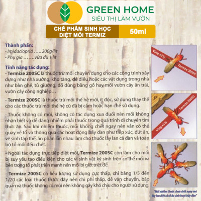 Thuốc Diệt Mối Tận Gốc Greenhome Termize 200SC, Chai 50ml, Sinh Học Thế Hệ Mới, An Toàn, Không Mùi, Diệt Cả Đàn