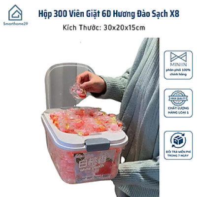 Hộp 300 Viên Giặt 6D Hương Đào, Sạch X8 Lần, Lưu Hương 24H, Siêu Tiết Kiệm Giặt Cả Tháng - HÀNG CHÍNH HÃNG MINIIN