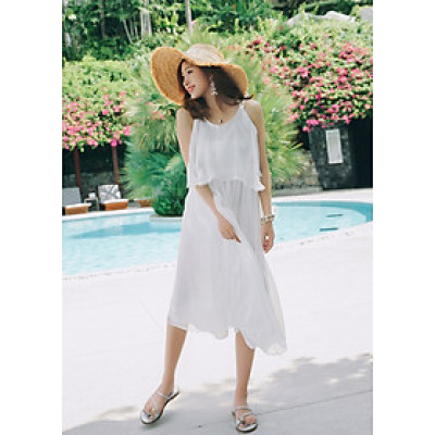 Đầm maxi dài trắng, dáng xòe, đẹp nhẹ nhàng, tinh khôi, lưng trần đan dây quyến rũ | MX028