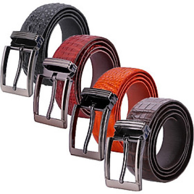 HJ4228-29-30-31 - Dây nịt nam da cá sấu Huy Hoàng gai bụng đầu kim bản lớn màu Đen, nâu đỏ, vàng bò, nâu đất