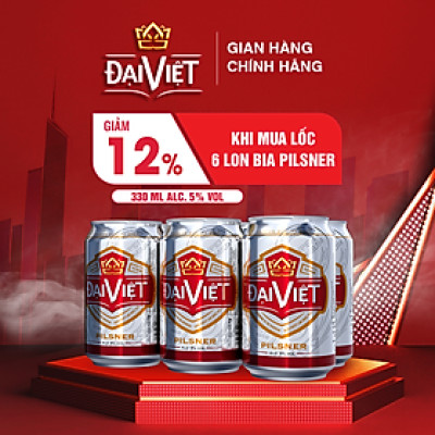 [Lốc 06 lon 330ml] Bia Đại Việt Pilsner, Bia vàng sản xuất theo luật bia tinh dòng của Bia Đức, không hóa chất, đậm vị đúng gu