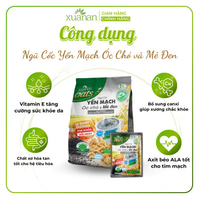 Ngũ Cốc Yến Mạch, Óc Chó Và Mè Đen Xuân An [ít đường] Túi 400G {25g*16 gói}