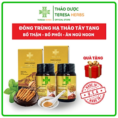 Combo 2 hộp Đông Trùng Hạ Thảo Tây Tạng Teresa Herbs: Bổ Thận, Bổ Phổi, Bổ Tim, Tăng Cường Đề Kháng 60 viên