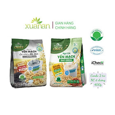 Combo 2 túi: Ngũ Cốc Yến Mạch Óc Chó Và Mè Đen 400G + Ngũ Cốc Yến Mạch 400G [ít đường]