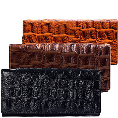 HJ3116-17-18 - Bóp nữ da thật vân cá sấu Huy Hoàng 2 gấp vân lớn màu đen, nâu, vàng bò