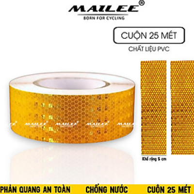 Băng Dán Cuộn Decal Phản Quang Dán Xe Ô Tô, Xe Máy, Xe Tải 25 mét x 5cm Màu Vàng, Chất Liệu PVC Chống nước tốt, Dán Cảnh Báo An Toàn Ban Đêm - Mai Lee