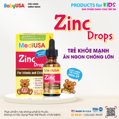 MediUSA Zin C Drops - Thực phẩm chức năng hỗ trợ trẻ khỏe mạnh, ăn ngon chóng lớn - Hàng chính hãng