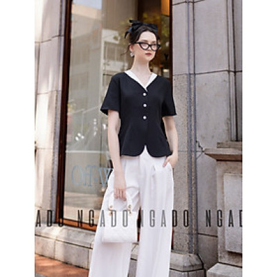 Áo đen cổ viền trắng NGADO , Áo kiểu nữ , áo thiết kế