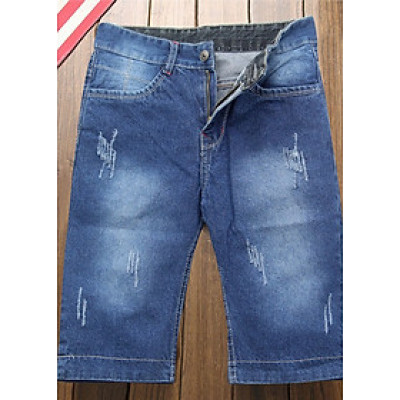 Quần short jean nam xanh cào xước Q37