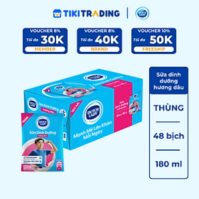 Thùng 48 Bịch Sữa Tiệt Trùng Dutch Lady Cô Gái Hà Lan Hương Dâu 180ml