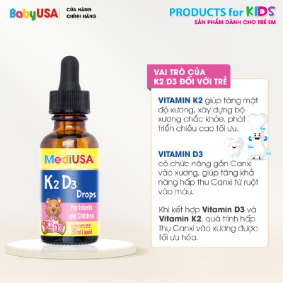 MediUSA K2D3 Drops - Thực Phẩm Chức Năng - Bổ sung Vitamin K2, Vitamin D3 cho trẻ - Hàng chính hãng