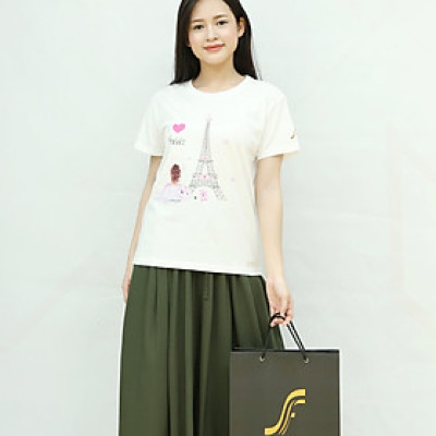 Áo Thun Nữ Hàng Hiệu, Phối Hình In Tháp Paris Sang Trọng, Chất Liệu Organic cotton100% Sợi Bông, mềm mại, thoáng khí, Tốt Cho làn da, sản phẩm chính hãng