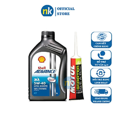 Combo Nhớt cao cấp cho xe tay ga đời mới Shell Ultra Scooter 4T 5W40 1L và Nhớt hộp số Motul Scooter Gear Plus