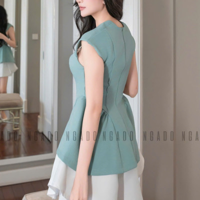Áo xanh mint chiết eo NGADO , áo kiểu , áo chiết eo