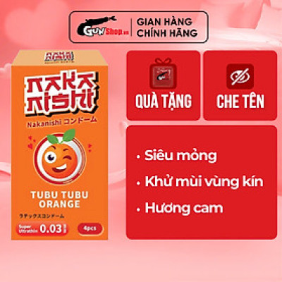 [Hộp 4 cái] Bao cao su Nakanishi - Siêu mỏng 0.03mm - Hương cam