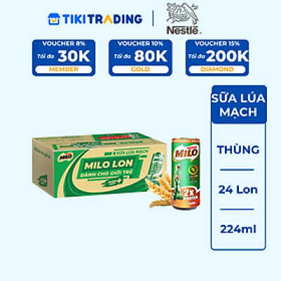 Sữa Lúa Mạch Nestlé MILO Lon Thùng 24 Lon x 240 ml (4x6x240ml)