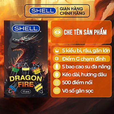Bao cao su Shell Dragon Fire - Hộp 5 bao gai, bi nổi lớn + 5 bao Shell Performax (Hộp 10 cái) | SHELL CHÍNH HÃNG