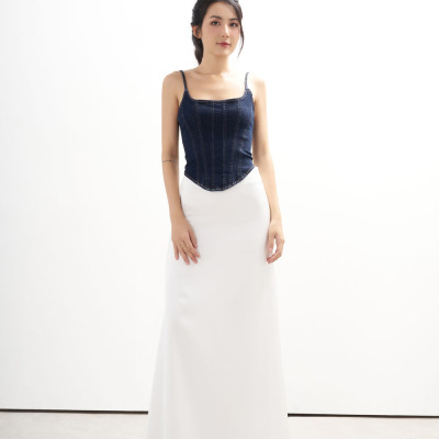 DOTTIE - Chân váy maxi vải satin - Trắng - S0168