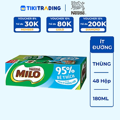 Thùng 48 Hộp Sữa Nestlé Milo Ít Đường (180ml/ Hộp)