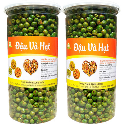 1KG ĐẬU HÀ LAN SẤY GIÒN TỎI ỚT THƠM NGON - 2 HŨ NHỰA 500G
