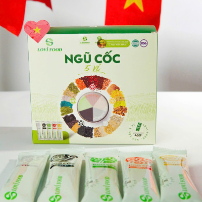 Ngũ Cốc 5 Vị LoviFood Hộp 480g (25 gói x 18g) - Thực Phẩm Bổ Sung Dinh Dưỡng Cho Mẹ Bầu, Sau Sinh, Người Già, Người Tiểu Đường, Ăn Chay, Ăn Kiêng, Eat Clean, Healthy, Tốt Cho Tim Mạch, Giúp Ngủ Ngon Hơn