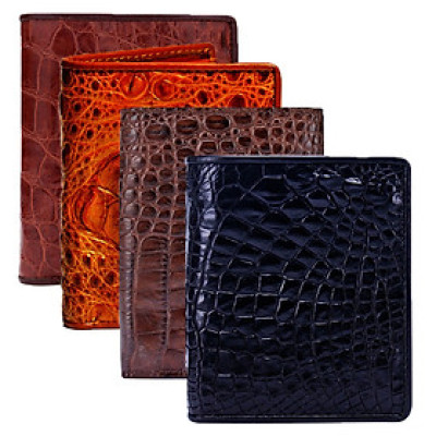 HJ2228-29-30-48 - Ví nam Huy Hoàng da cá sấu kiểu đứng màu đen, nâu đỏ, vàng bò, nâu đất