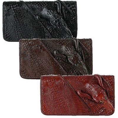 HJ3730-31-32-33 - Ví cá sấu nhiều ngăn đầu cá sấu đen, nâu đất, vàng, nâu đỏ